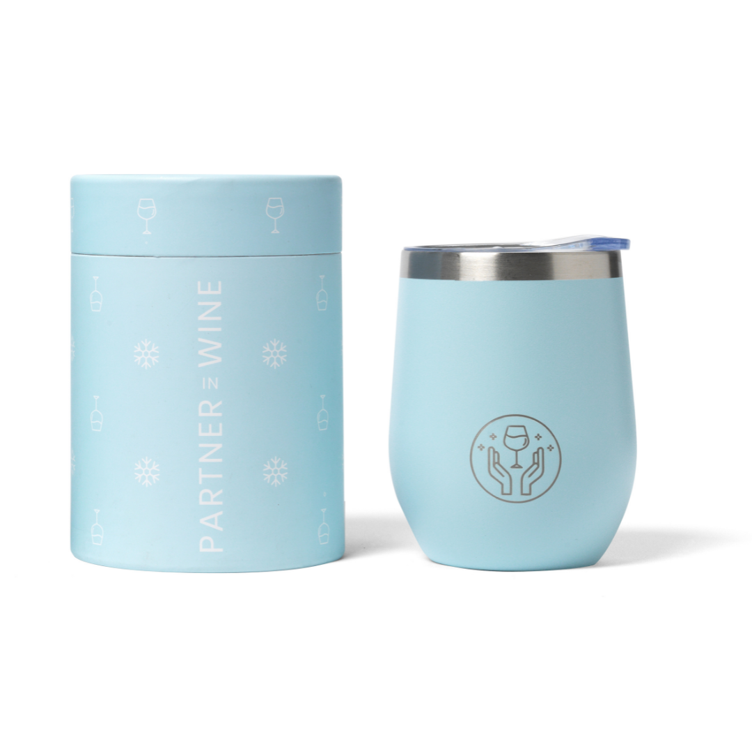 The Partner in Wine frost tumbler with packaging